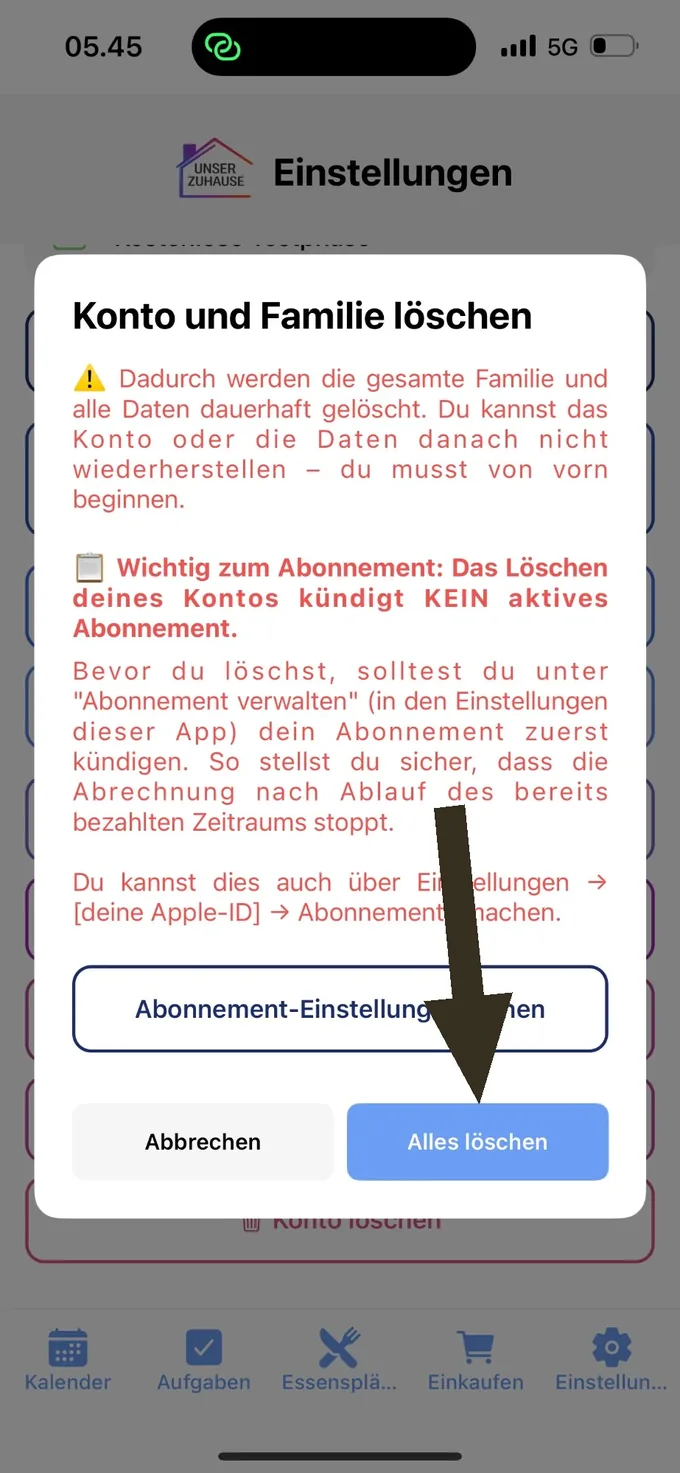 Auf Alles löschen tippen