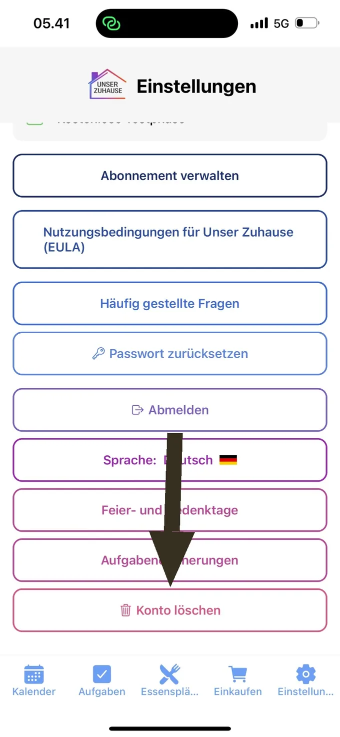 Einstellungen in Unser Zuhause