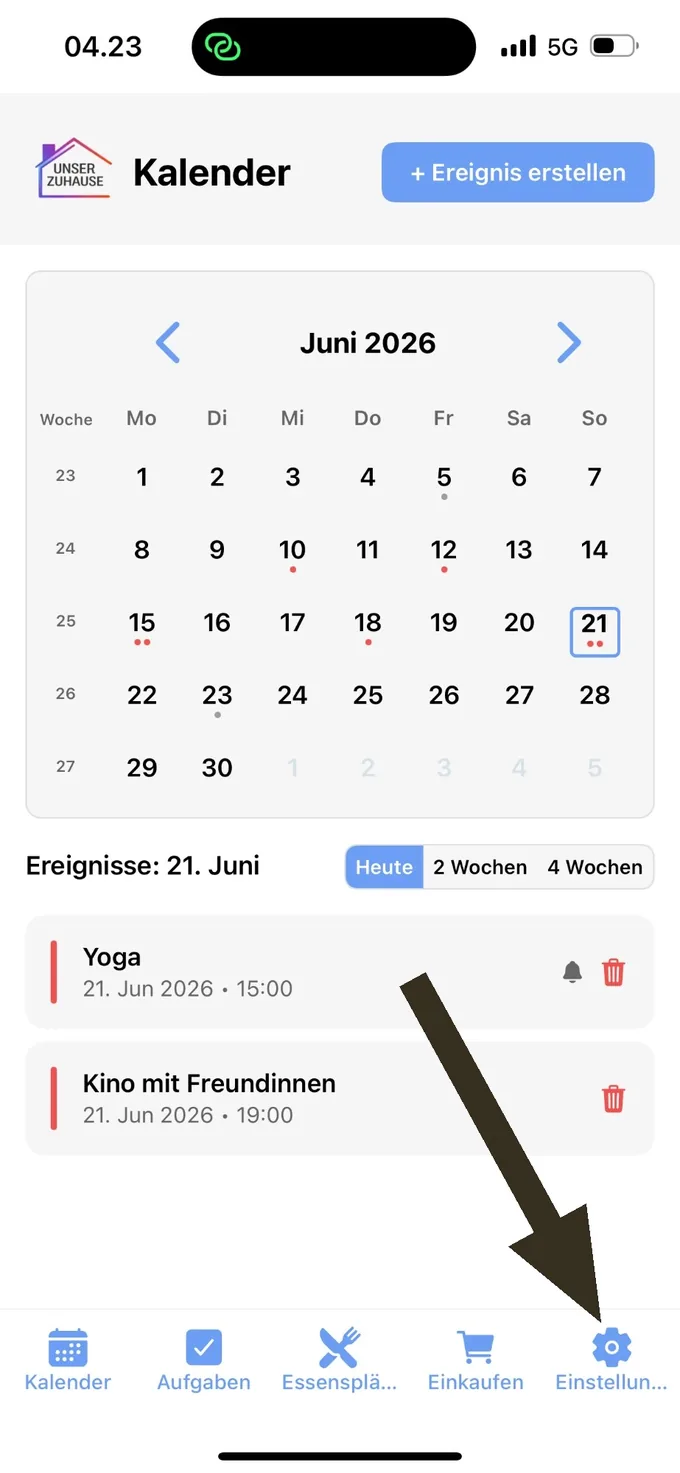 Zu den Einstellungen gehen