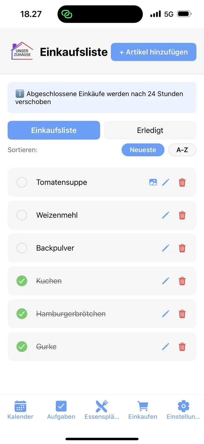Einkaufsliste in Unser Zuhause