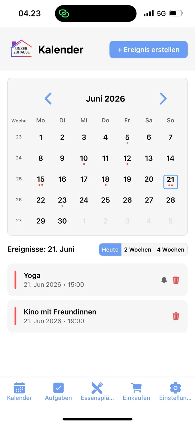 Kalender-Synchronisierung in Unser Zuhause