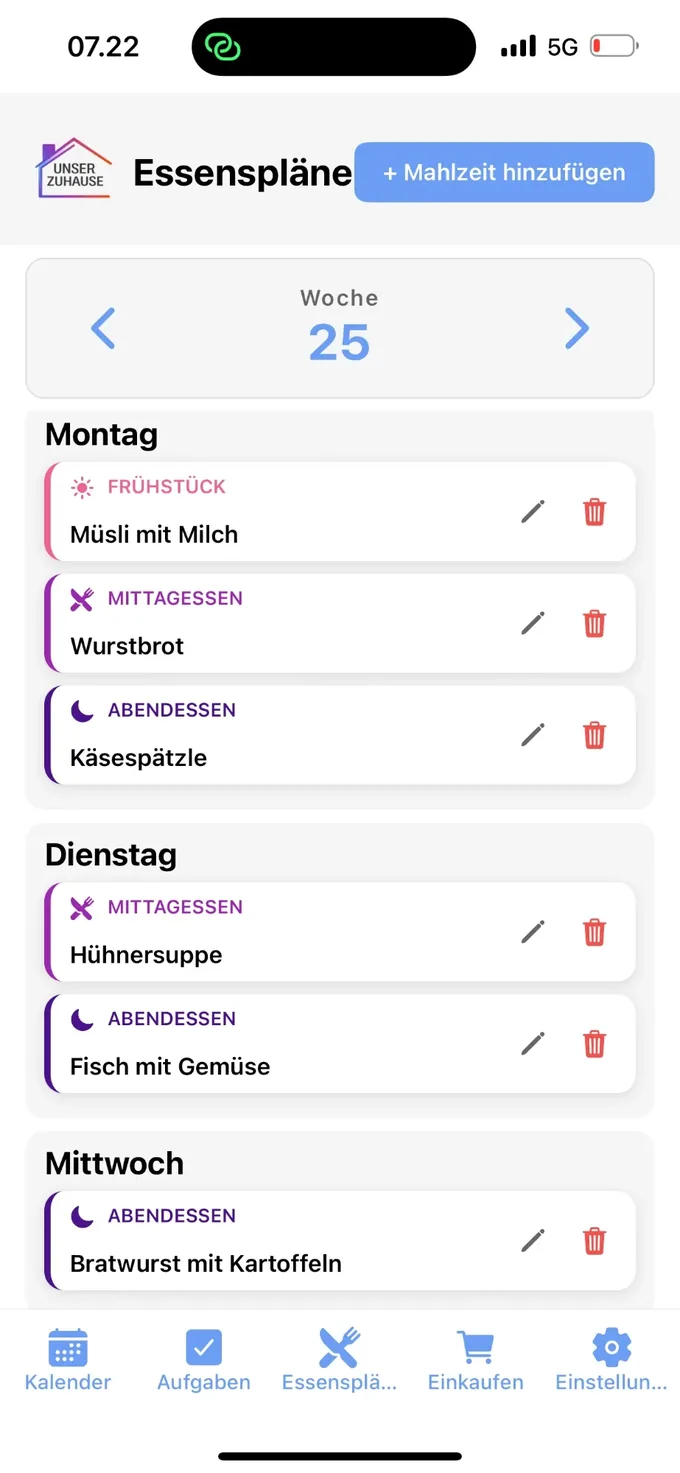 Essensplan in Unser Zuhause
