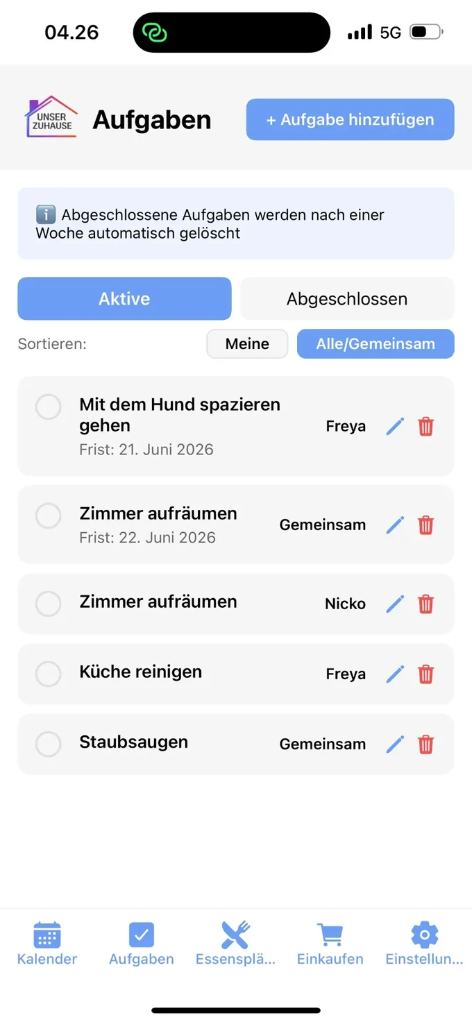 Aufgaben in Unser Zuhause