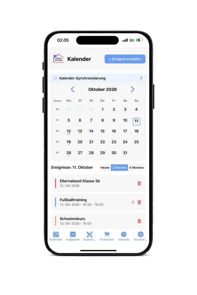Familienkalender in der App Unser Zuhause mit Terminen der ganzen Familie